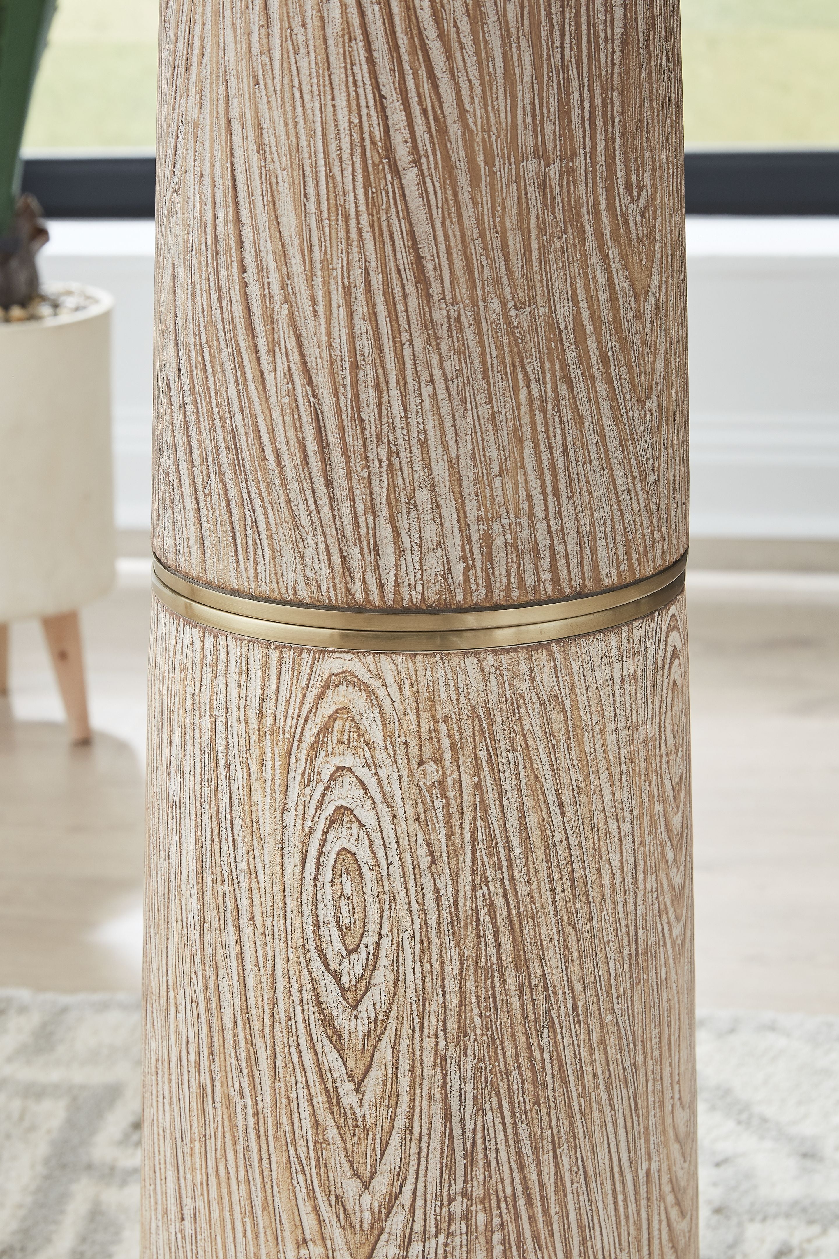 Poly floor lamp column with circular inlay pattern, brown with gold band