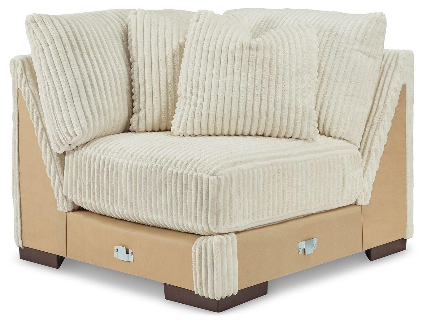 Ivory ribbed fabric wedge sectional chair with tufted back cushions