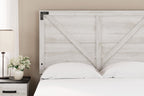 White crossbuck panel headboard behind bed with white pillow