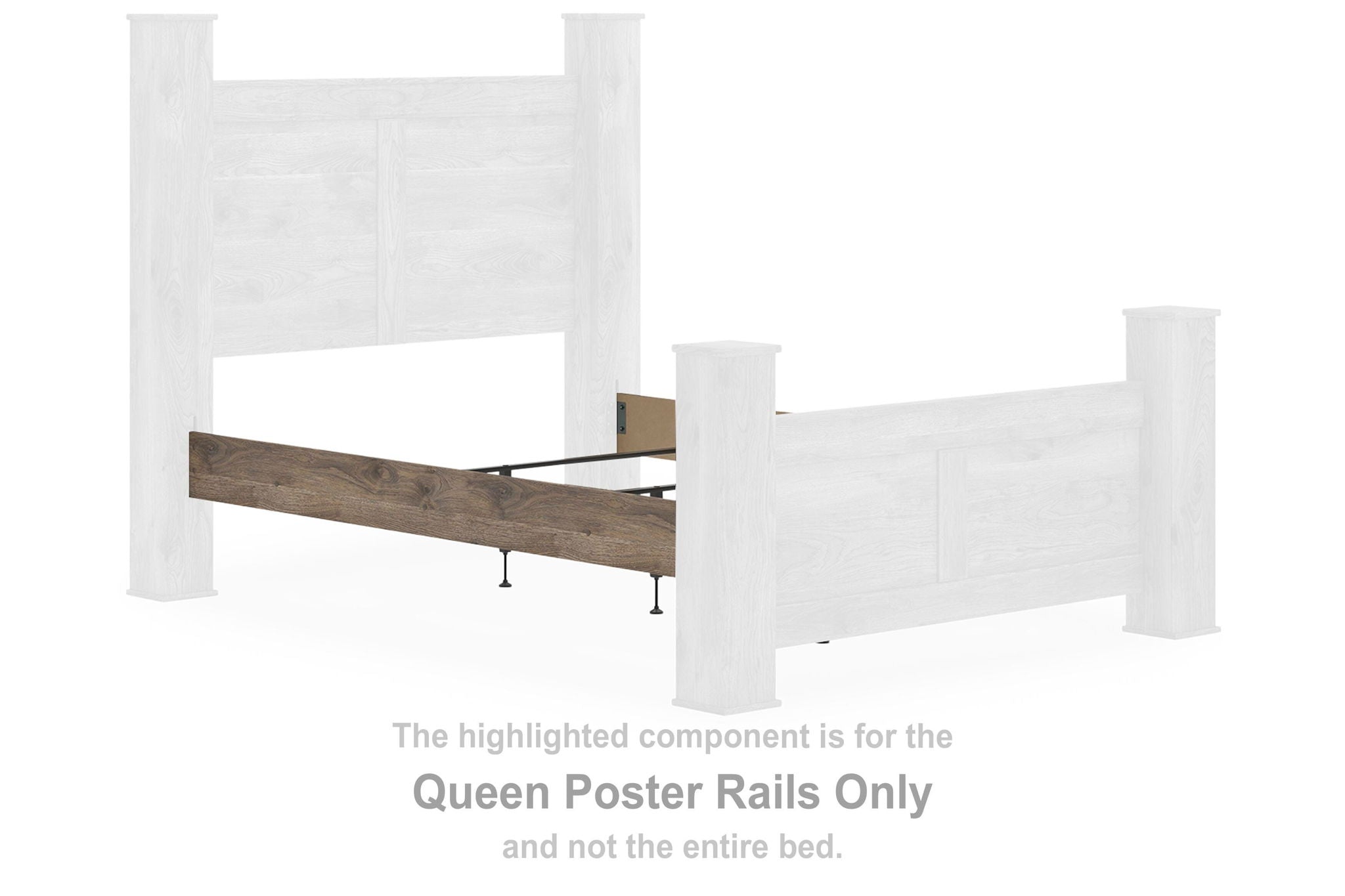 Brown queen poster rail with metal brackets and support hardware