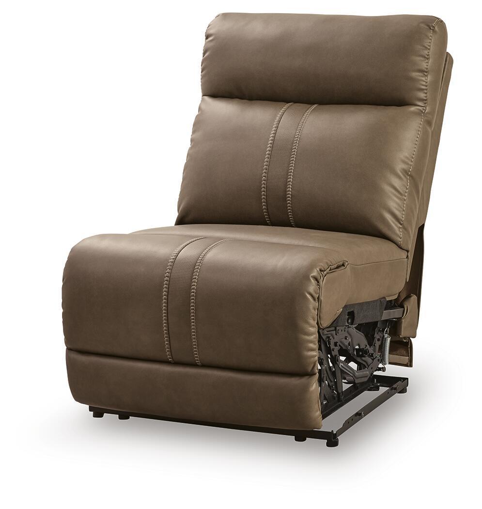 Biscotti power armless recliner with adjustable headrest, cushioned brown fabric
