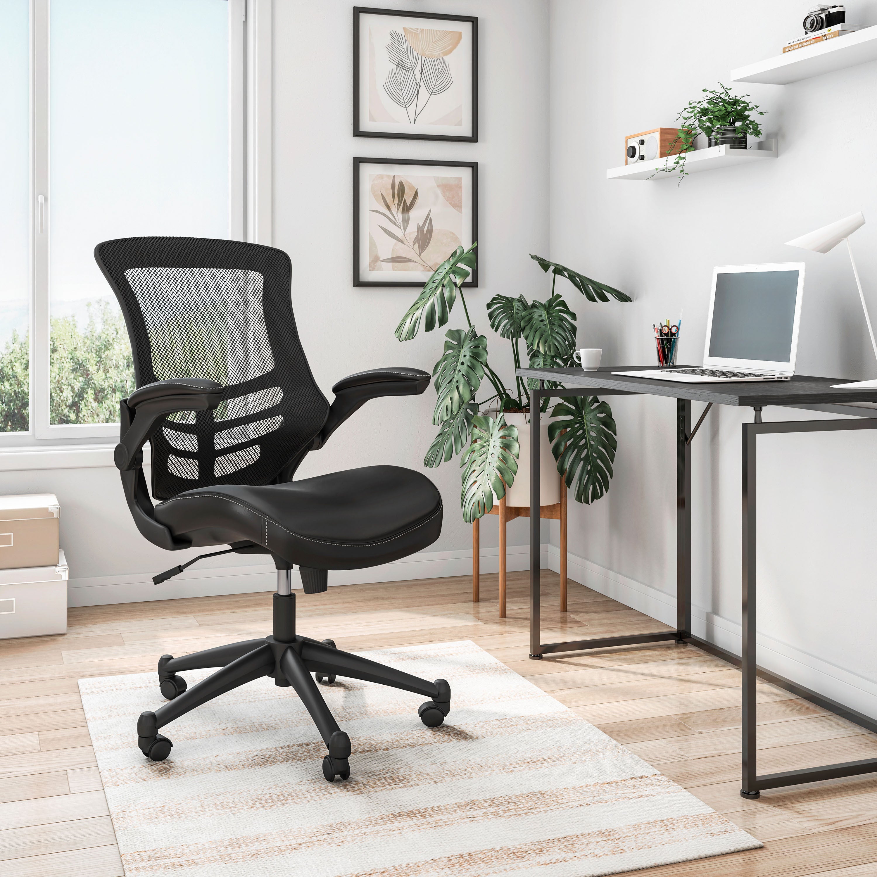 Mid-Back Mesh Office Chair w/ Arms - Black