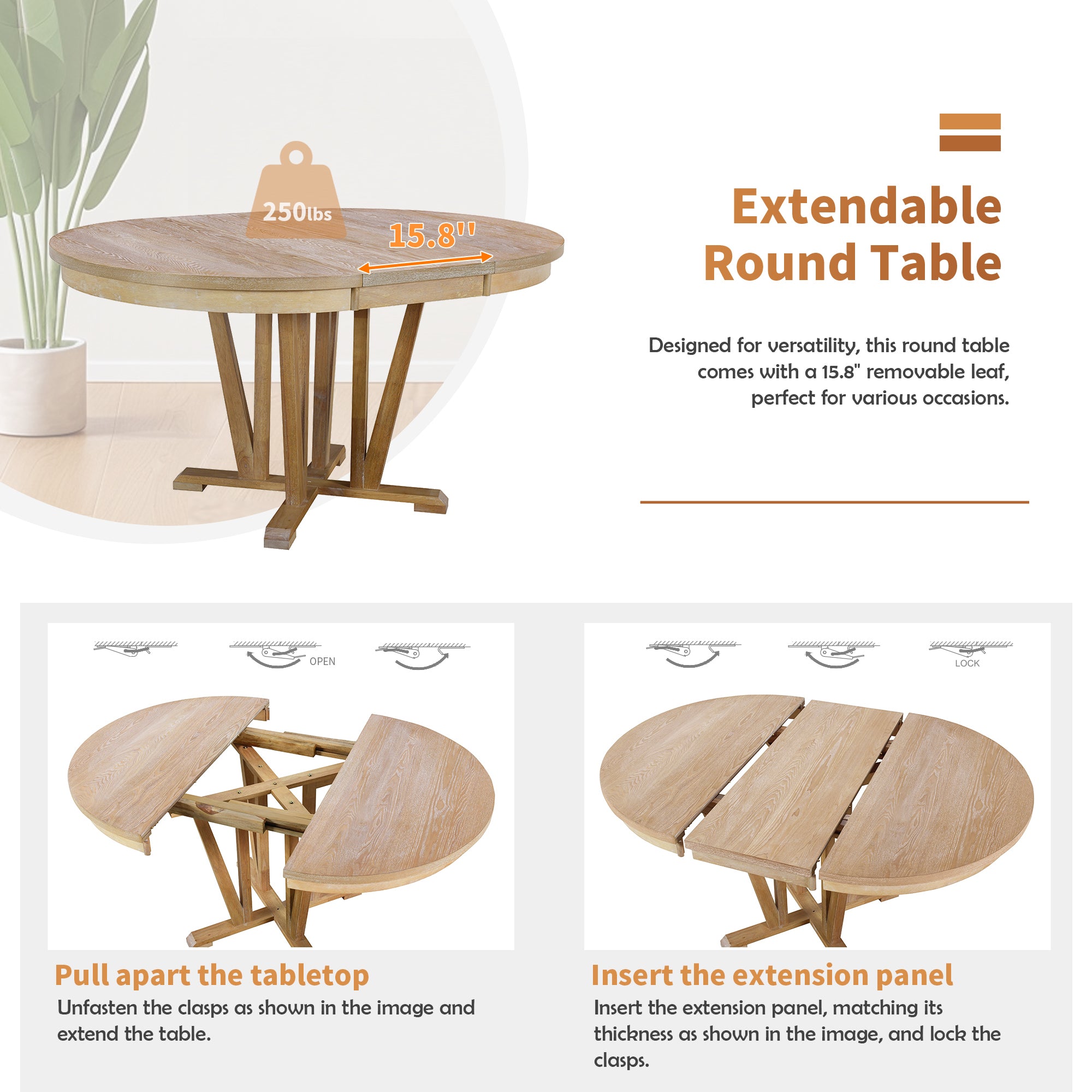 Rustic 5-Piece Round Dining Set