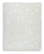 Empriss beige rug with square block geometric pattern, flat weave texture