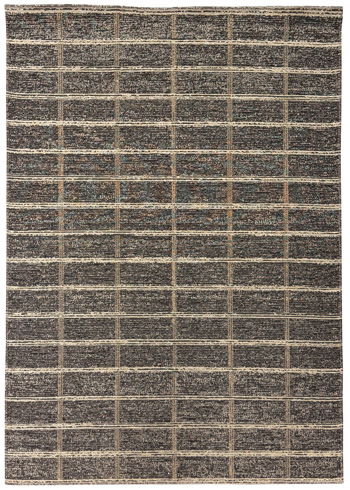 Dark brown rug with grid pattern and distressed texture