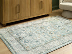 Ladstoney rug with blue and beige vintage look, border and central medallions