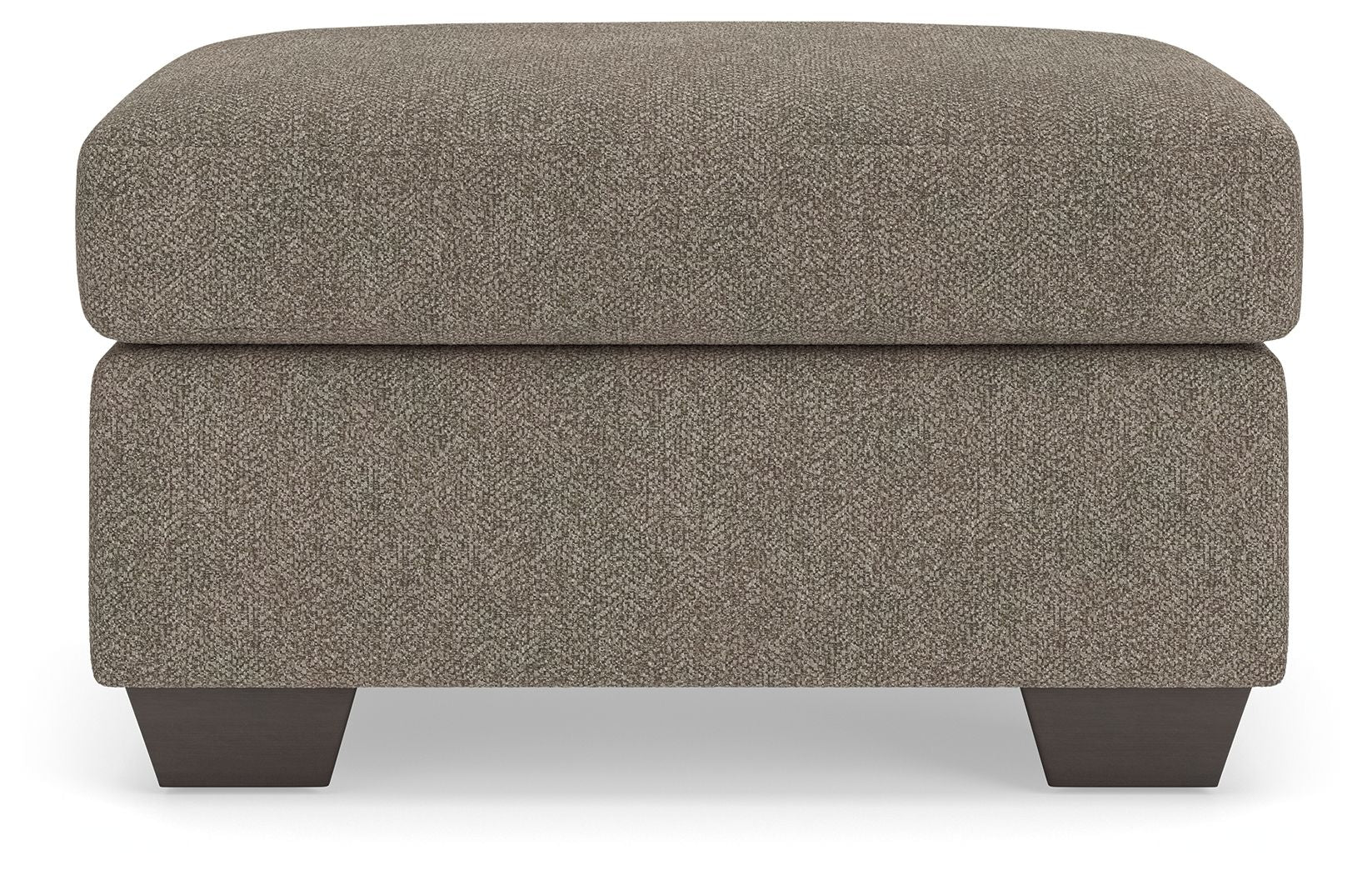 Triston-Peaks upholstered ottoman with rounded top, textured taupe fabric, dark legs