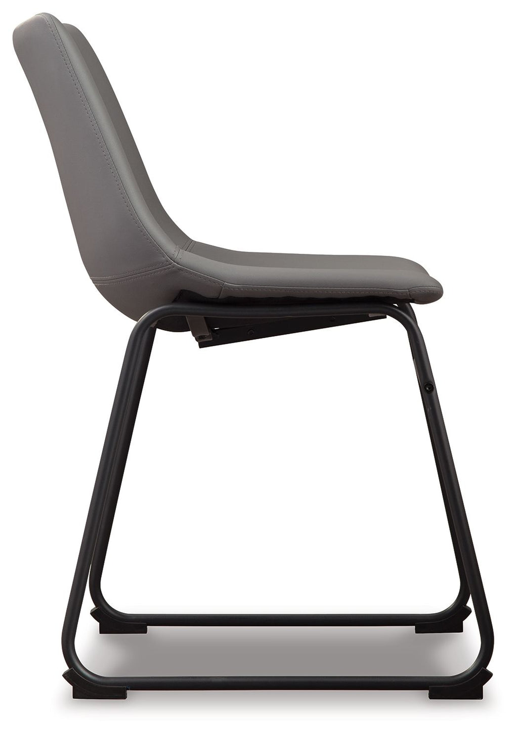 Gray upholstered side chair with black metal base
