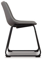 Gray upholstered side chair with black metal base