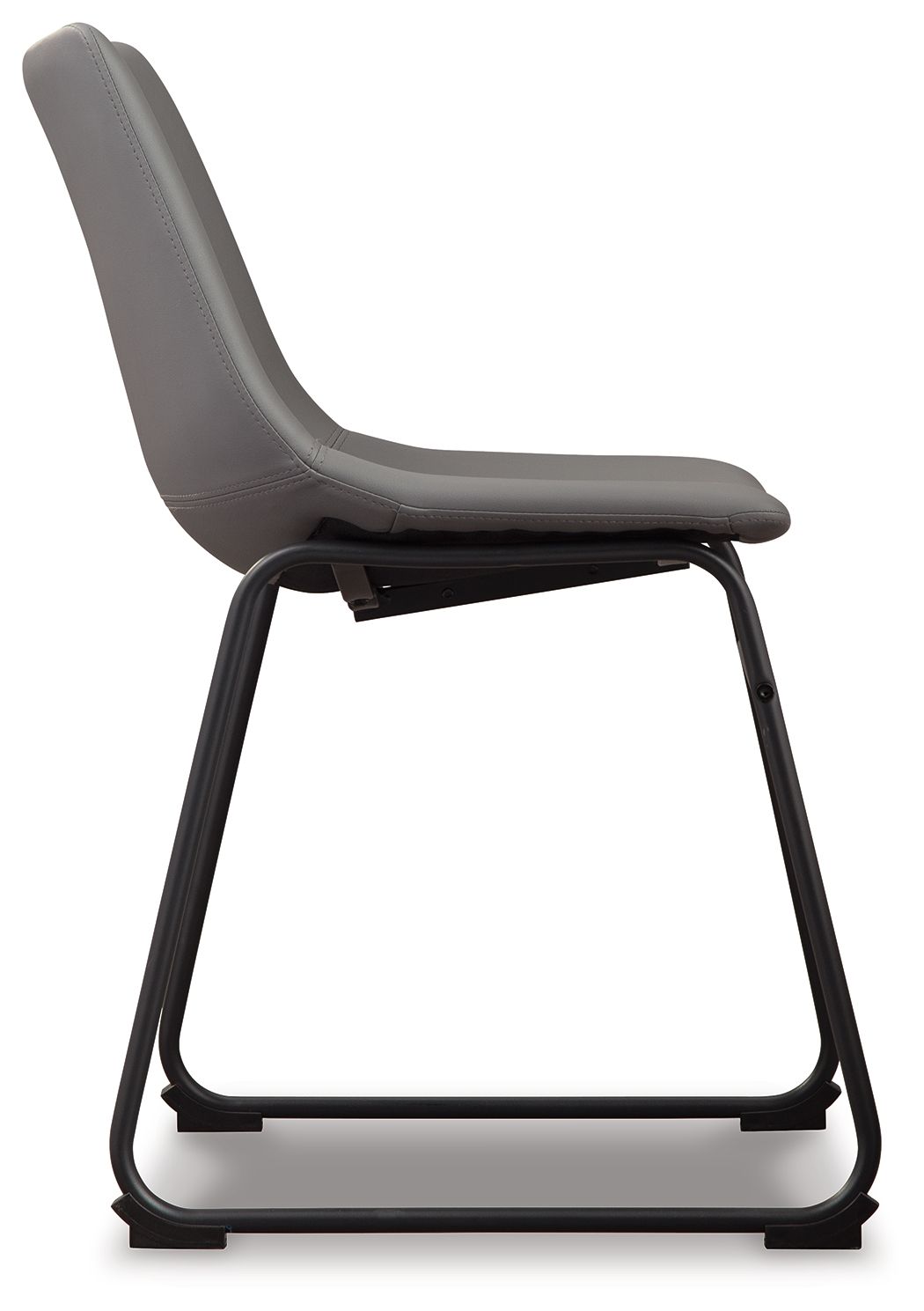 Gray upholstered side chair with black metal base