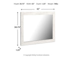 Rectangular bedroom mirror in white woodgrain frame with shown measurements
