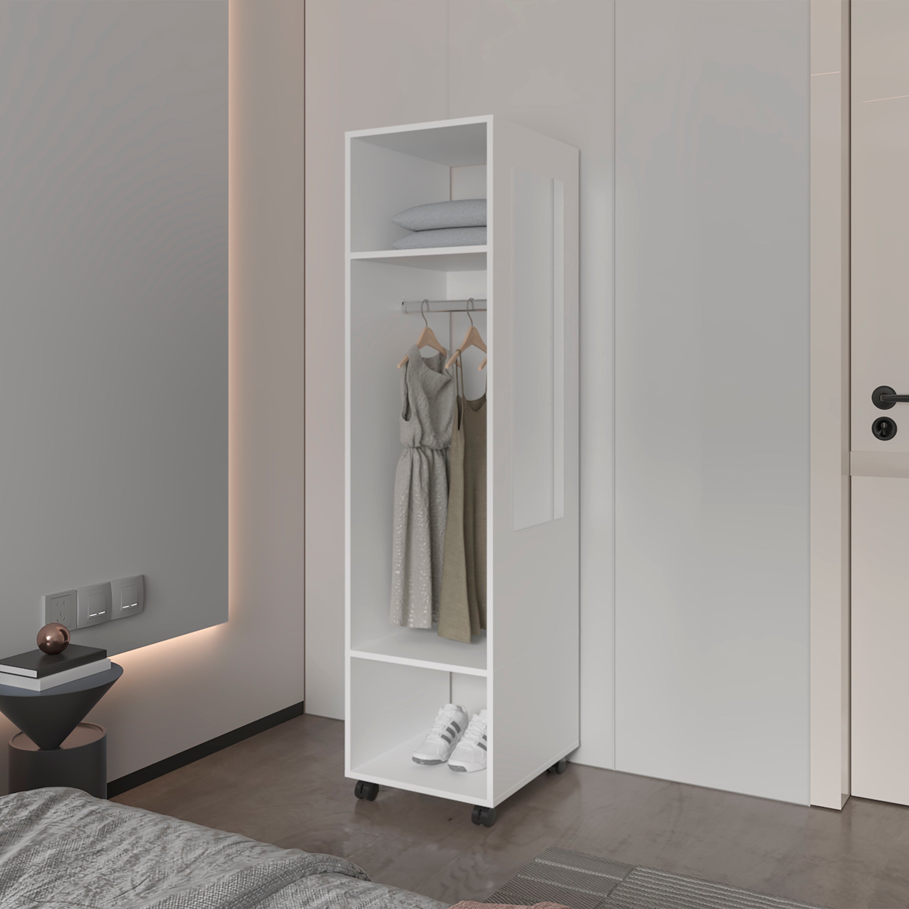 Benson Melamine Wardrobe with Mirror & Open Storage