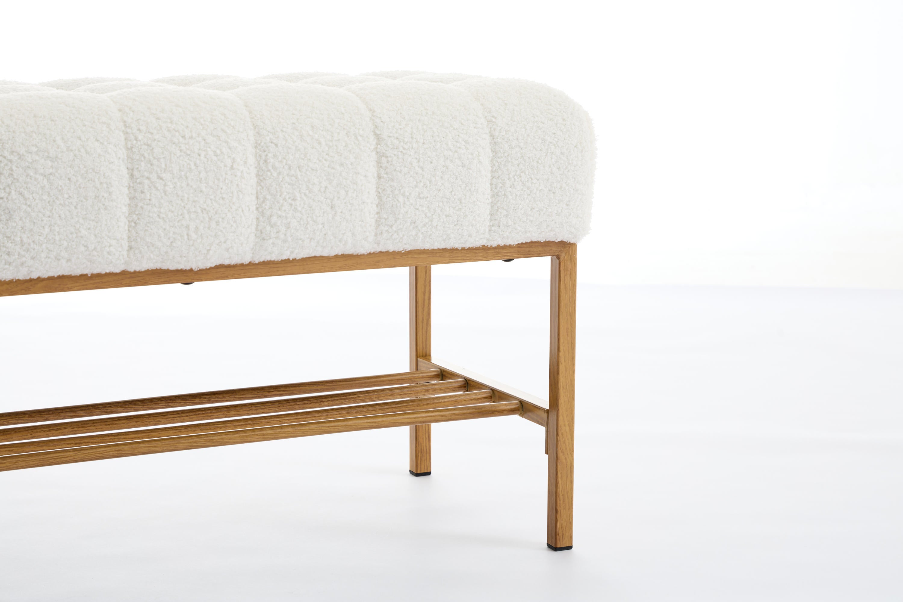 Upholstered Storage Bench with Shelf - Linen White