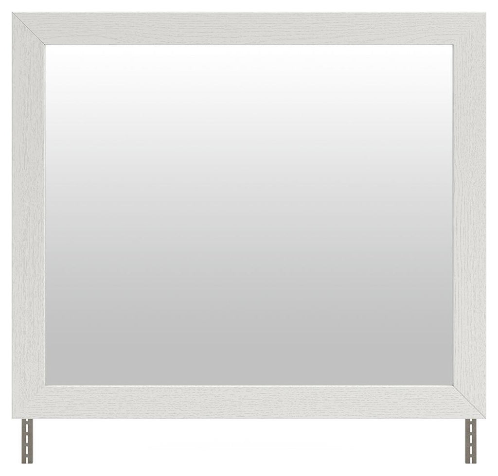 Rectangular white bedroom mirror with wide frame and bottom corner braces
