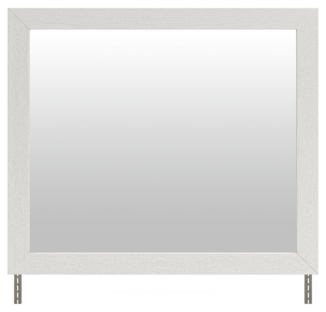 Rectangular white bedroom mirror with wide frame and bottom corner braces