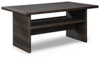 Dark brown woven multi-use table with middle shelf and rectangular top