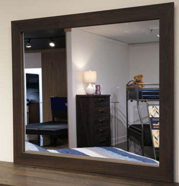 Dark brown bedroom wall mirror with rectangular frame