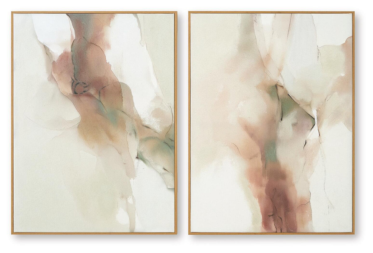 Pair of framed abstract figure wall art prints with teal accents