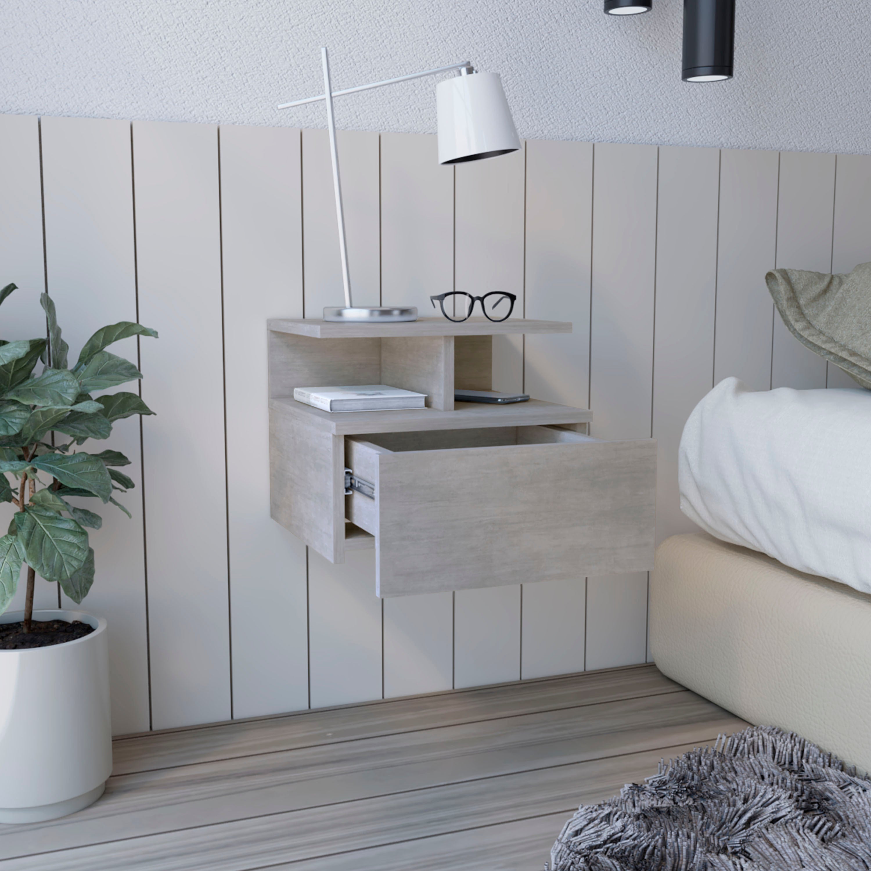 Adele Floating Nightstand - Modern Bedside Table-American Furniture Outlet