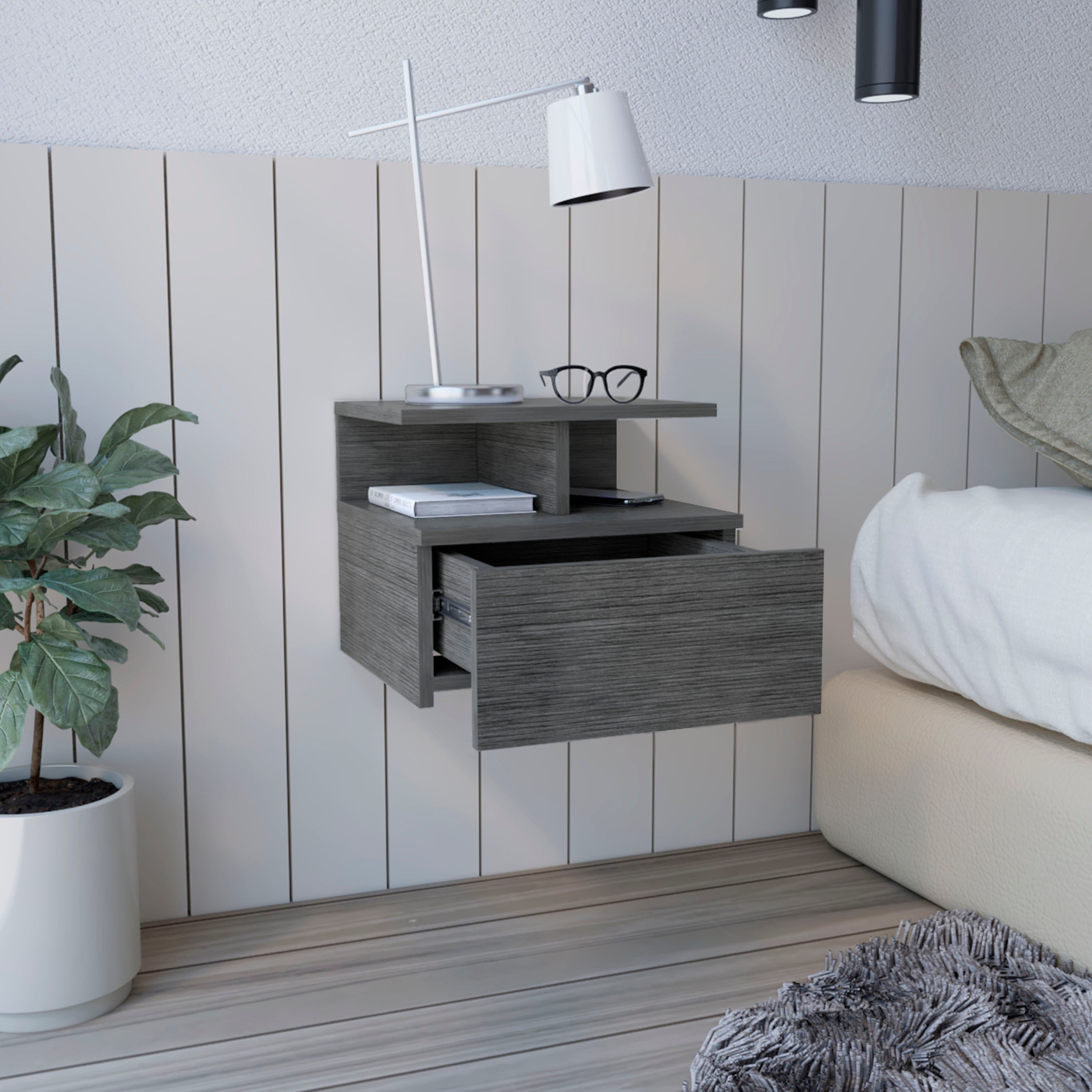 Adele Floating Nightstand - Modern Bedside Table-American Furniture Outlet