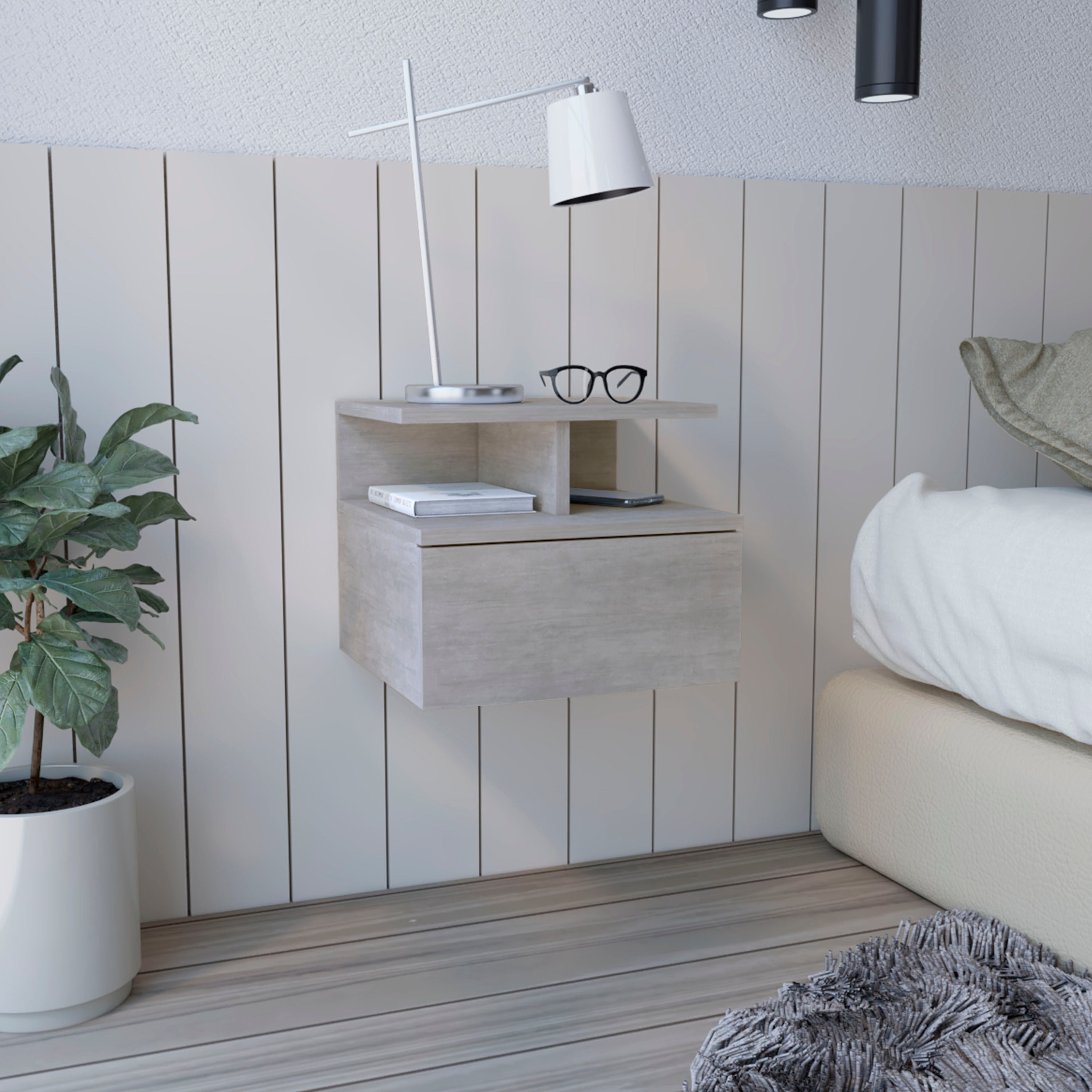 Adele Floating Nightstand - Modern Bedside Table-American Furniture Outlet
