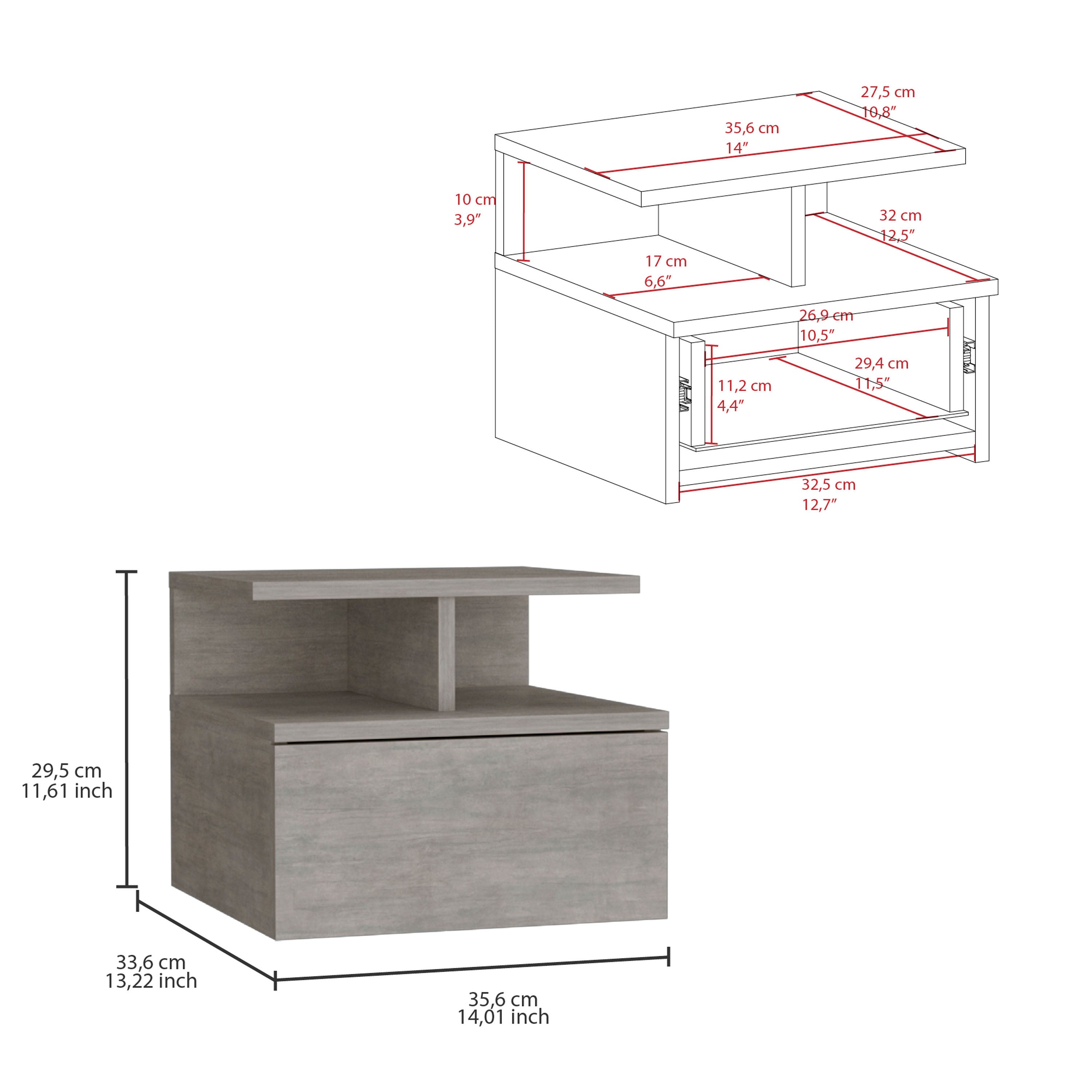 Adele Floating Nightstand w/ Drawer & Shelf-American Furniture Outlet