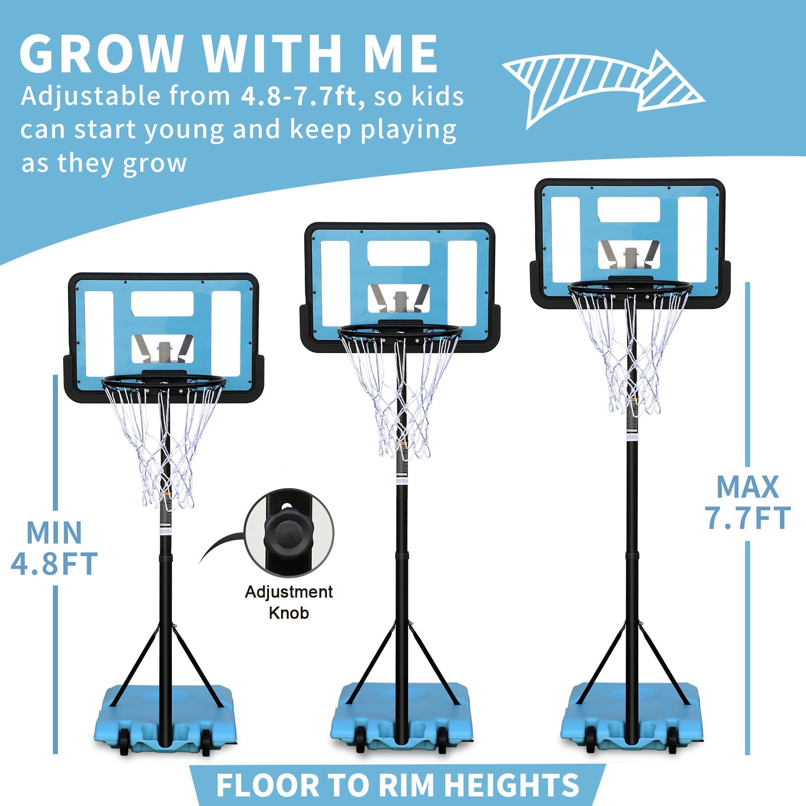 Adjustable Portable Basketball Hoop 4.8-7.7ft - 28" Backboard-American Furniture Outlet