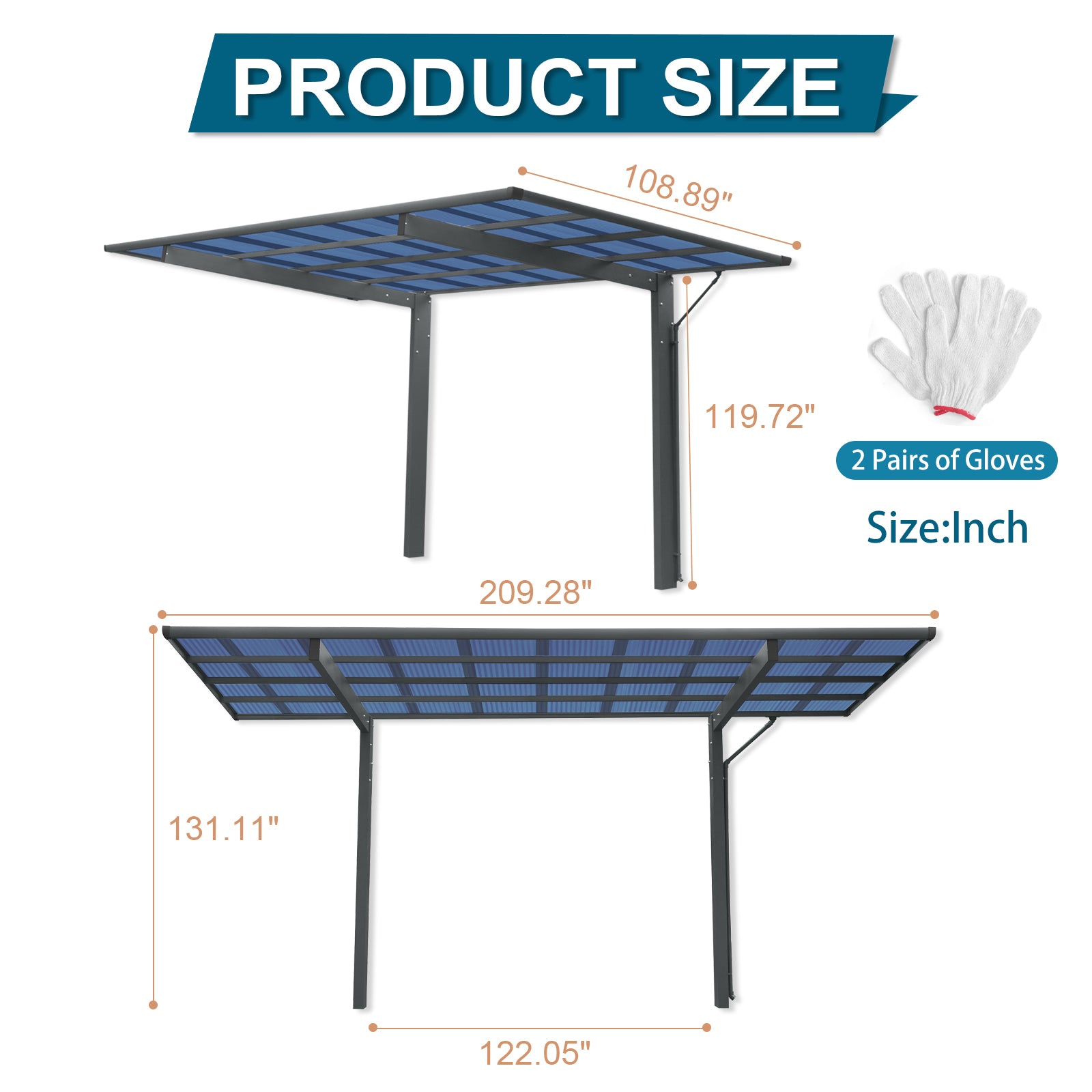 Aluminum Carport 17.44FT - Outdoor Car Cover-American Furniture Outlet