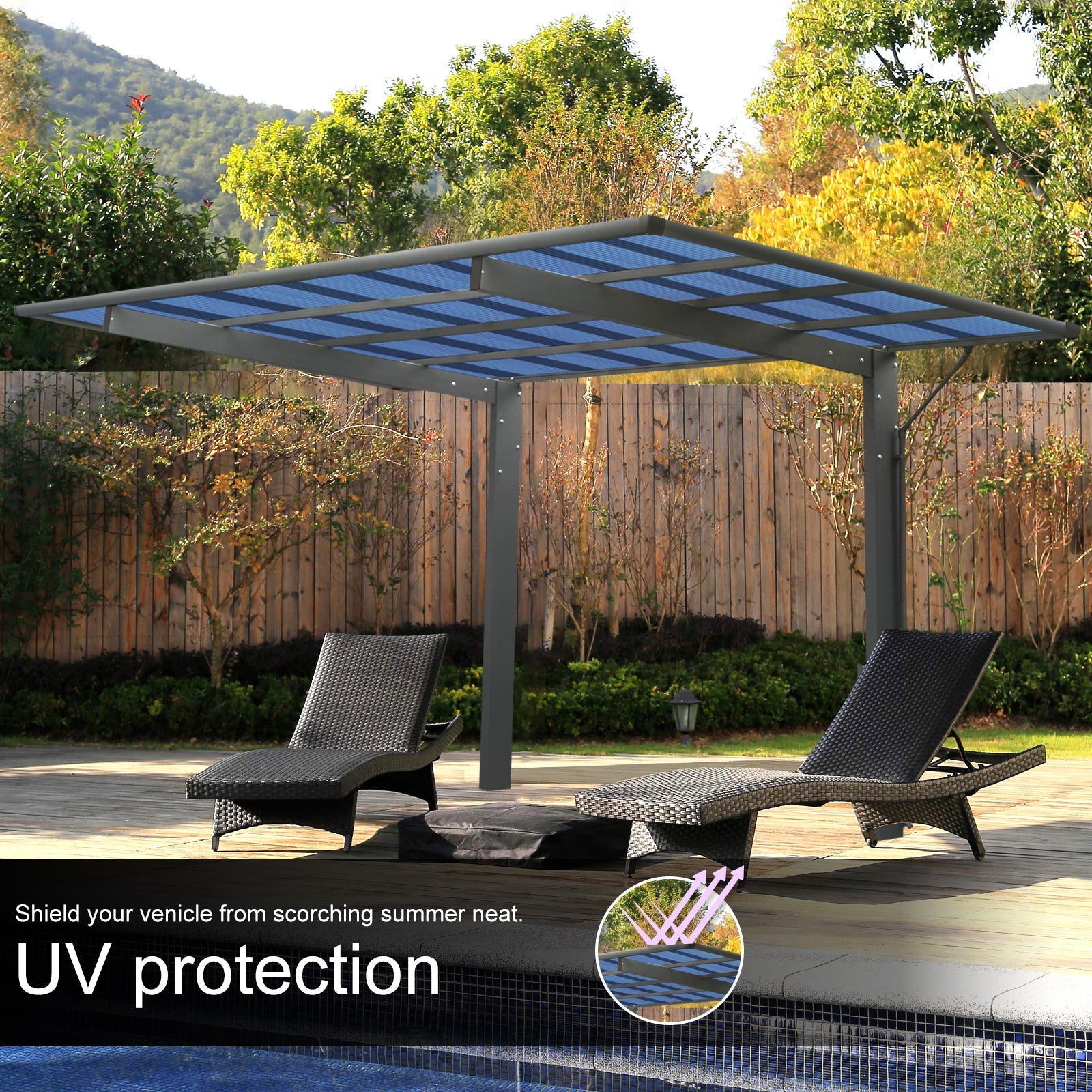 Aluminum Carport 17.44FT - Outdoor Car Cover-American Furniture Outlet