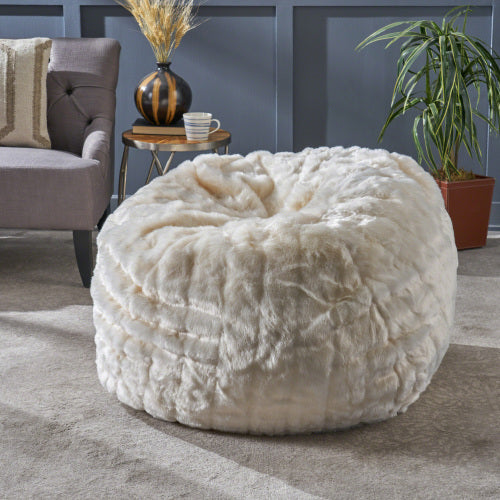 Amori Faux Fur Bean Bag - White (3 ft)-American Furniture Outlet