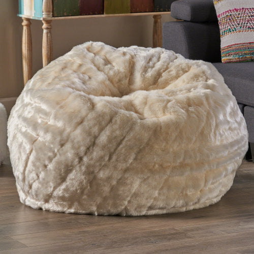 Amori Faux Fur Bean Bag - White (3 ft)-American Furniture Outlet