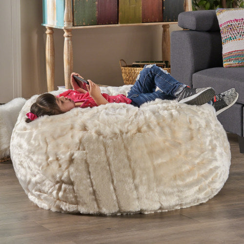 Amori Faux Fur Bean Bag - White (3 ft)-American Furniture Outlet