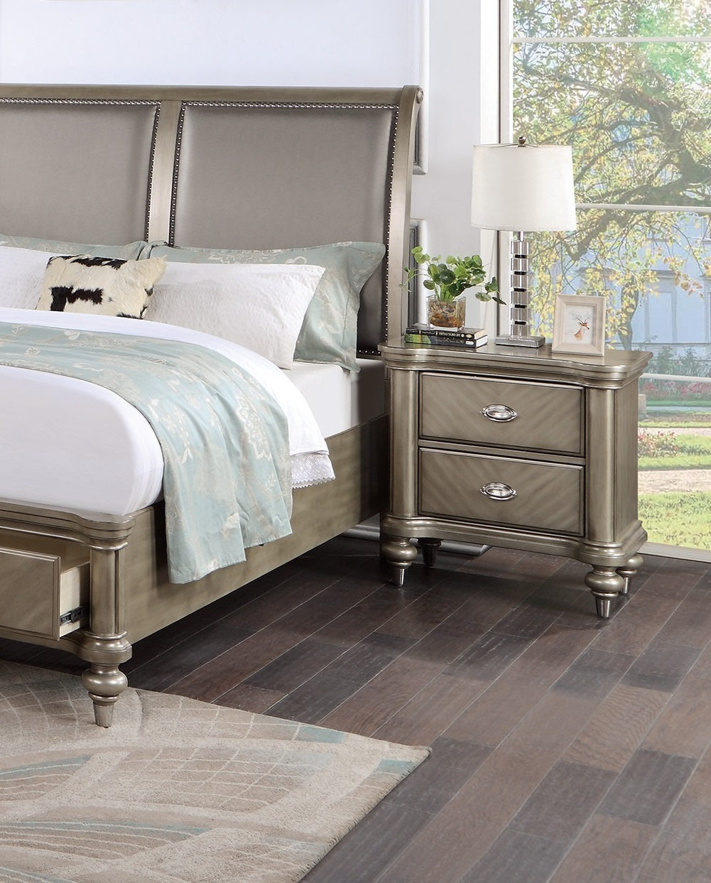 Antique Silver Nightstand-American Furniture Outlet