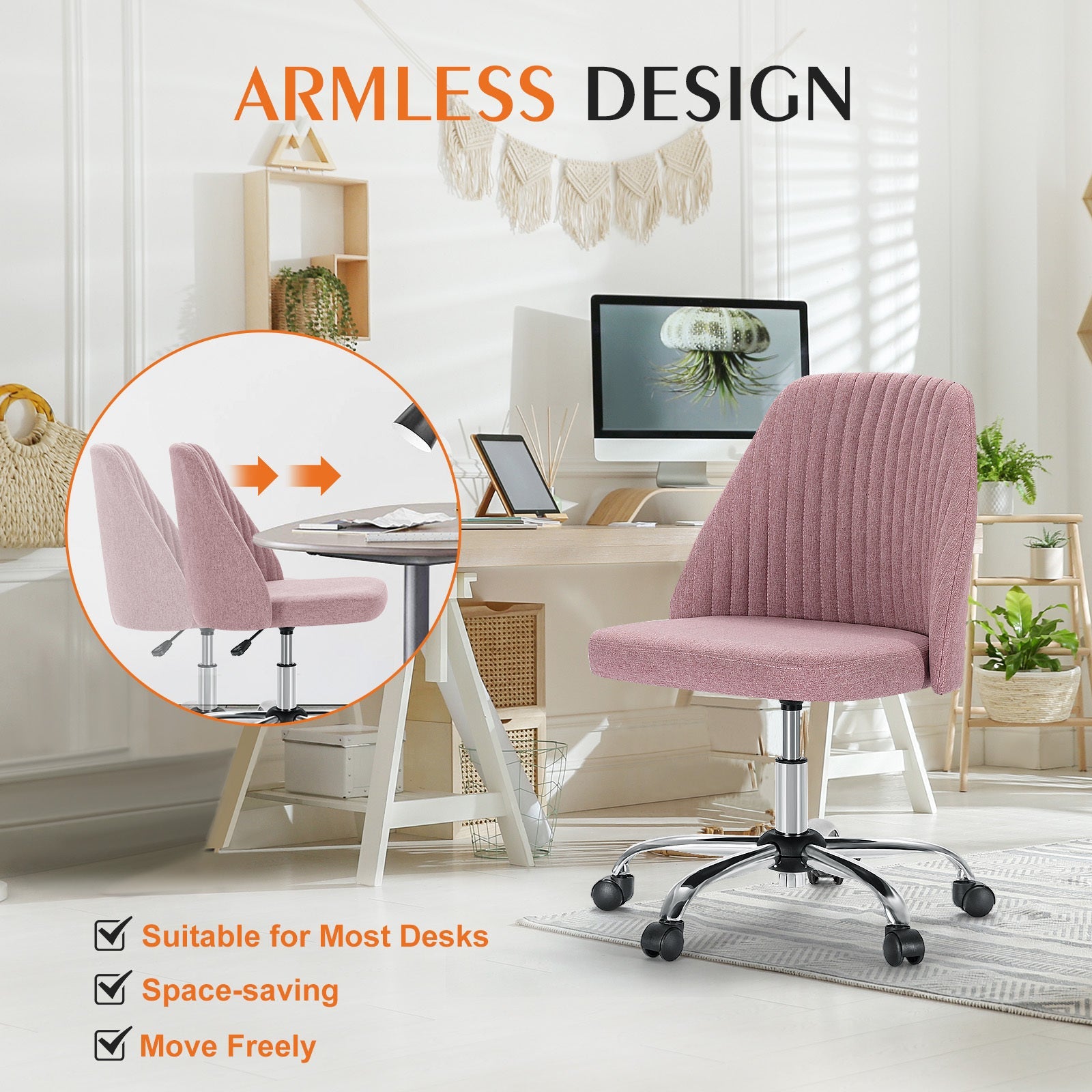 Armless Pink Office Chair-American Furniture Outlet