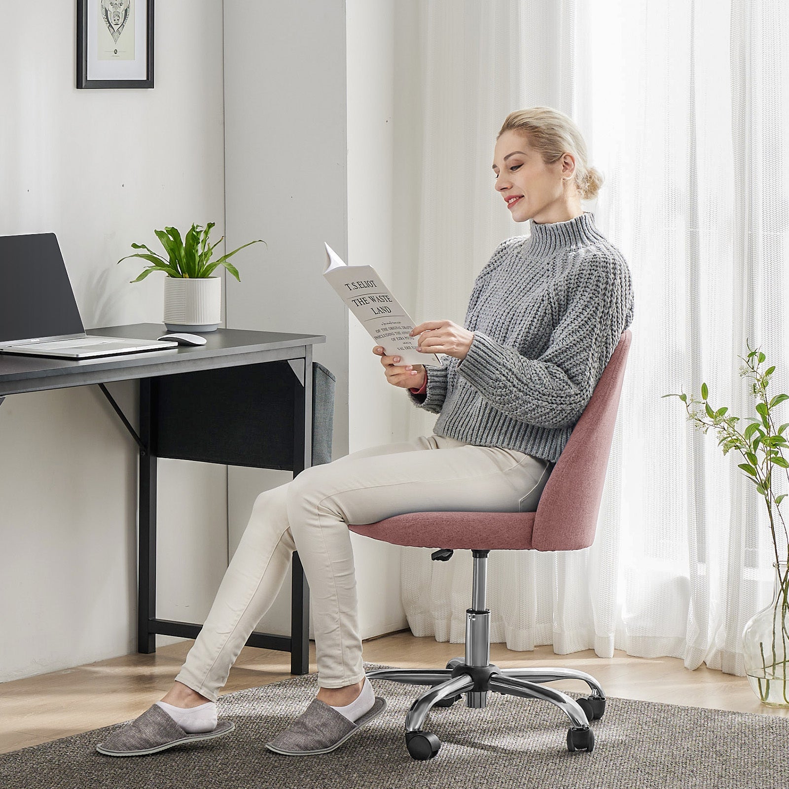 Armless Pink Office Chair-American Furniture Outlet