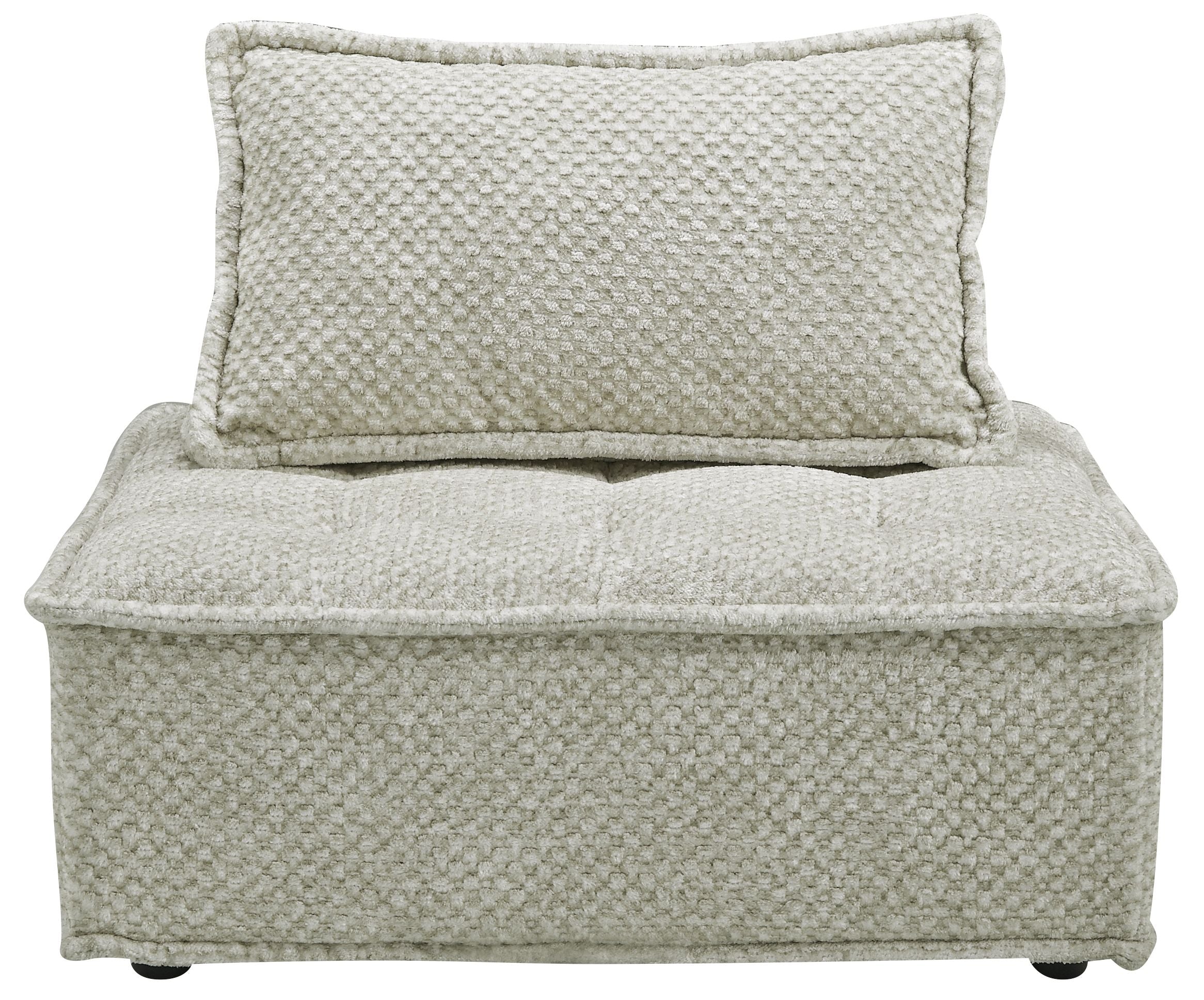 Taupe upholstered modular sectional chair with tall back cushion and wide seat