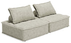 Taupe modular sectional sofa with two back pillows and wide seat cushions