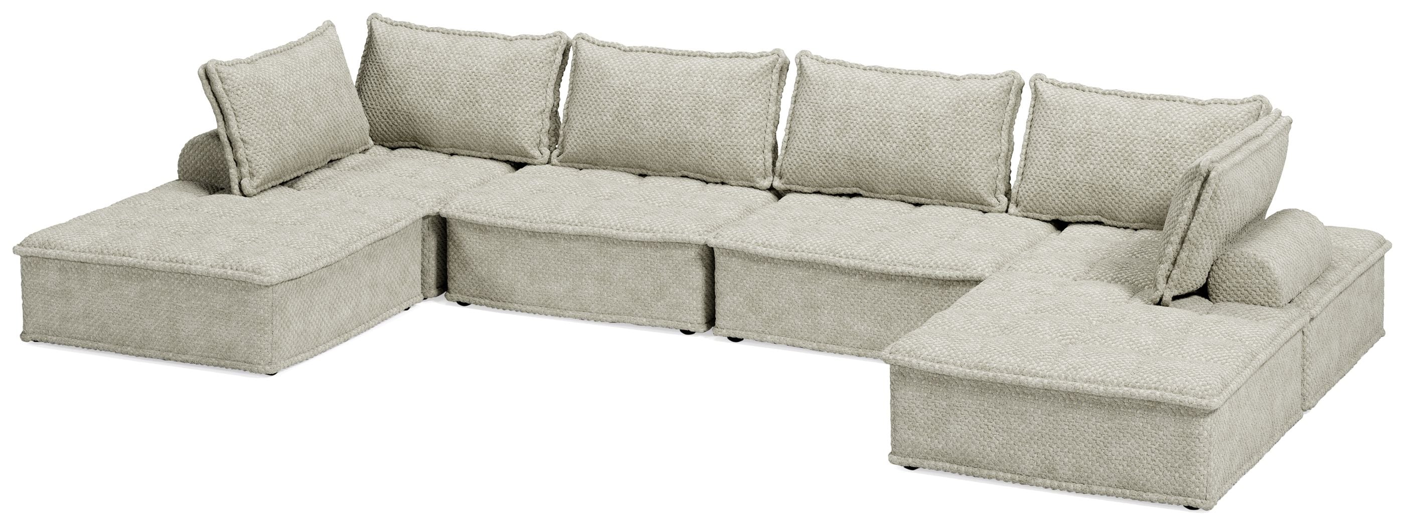 Taupe modular sectional sofa with chaise corner and firm back cushions