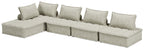 Taupe modular sectional sofa with corner seating and four back cushions