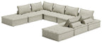 Taupe modular sectional with corner unit and chaise chaise, shown from front angle