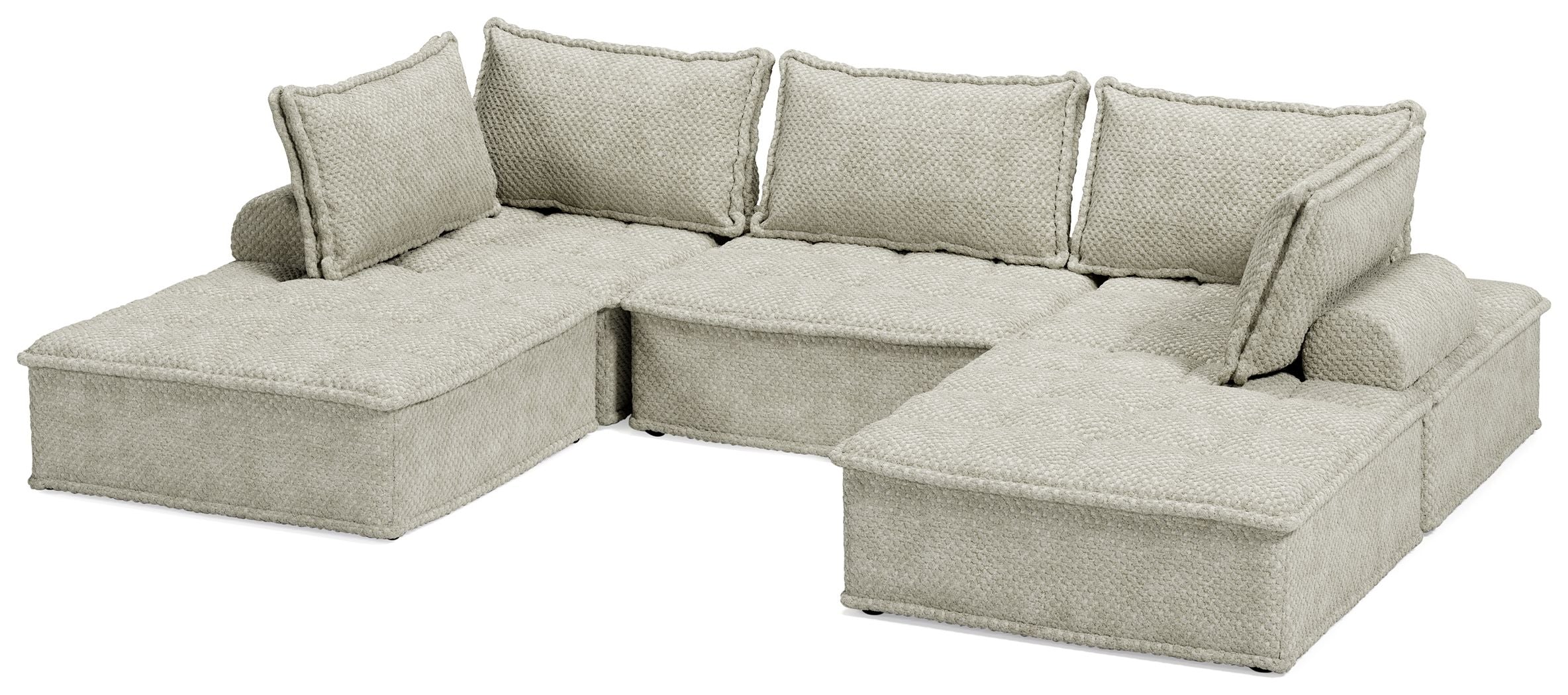 Taupe modular sectional sofa with corner seating and three-seat chaise arms