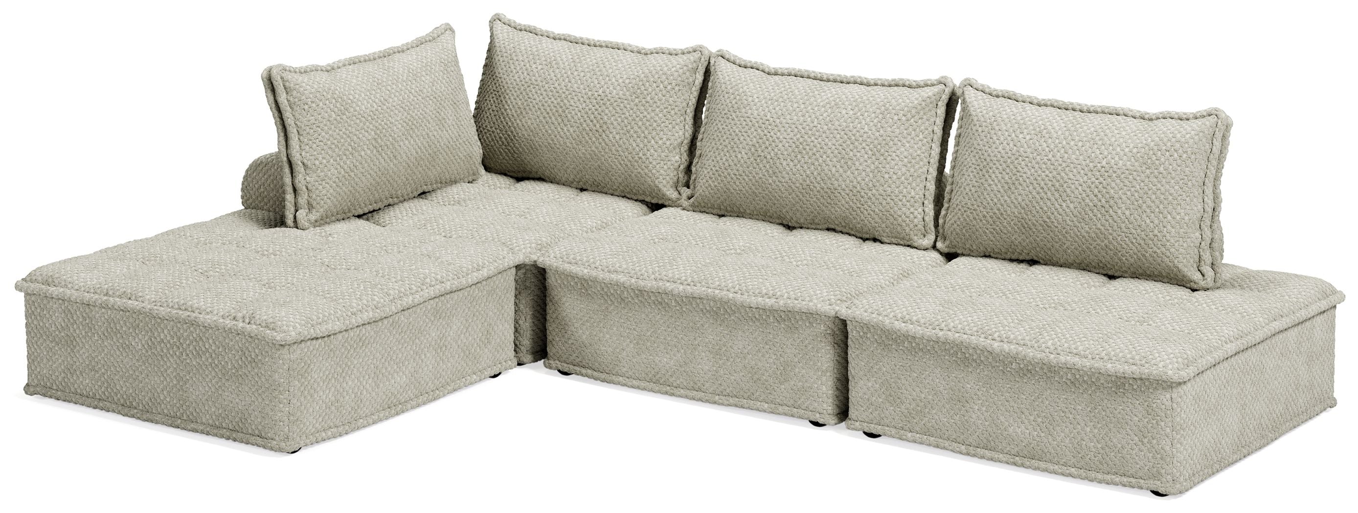 Taupe modular sectional sofa with L-shape corner and multiple backrest cushions