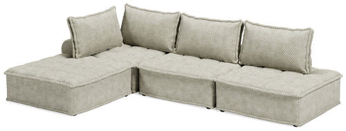 Taupe modular sectional sofa with L-shape corner and multiple backrest cushions