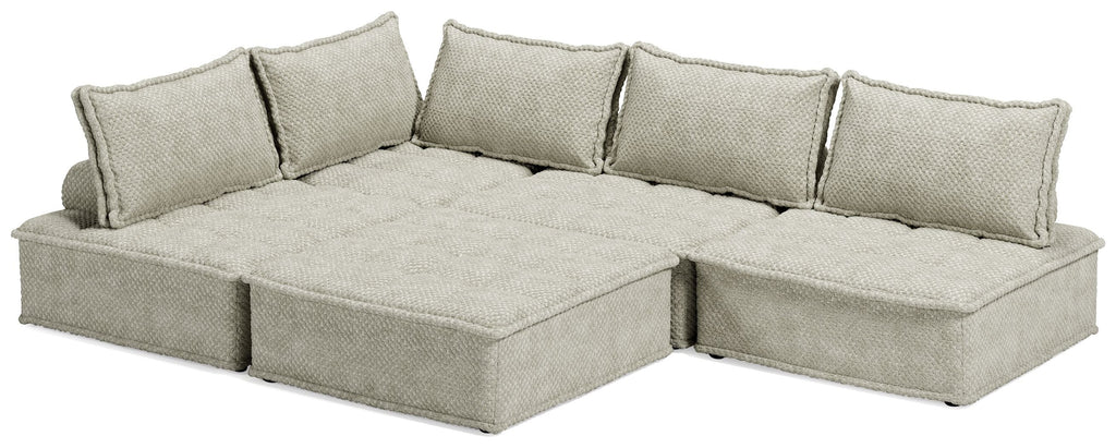 Taupe modular sectional sofa with back cushions and corner chaise configuration