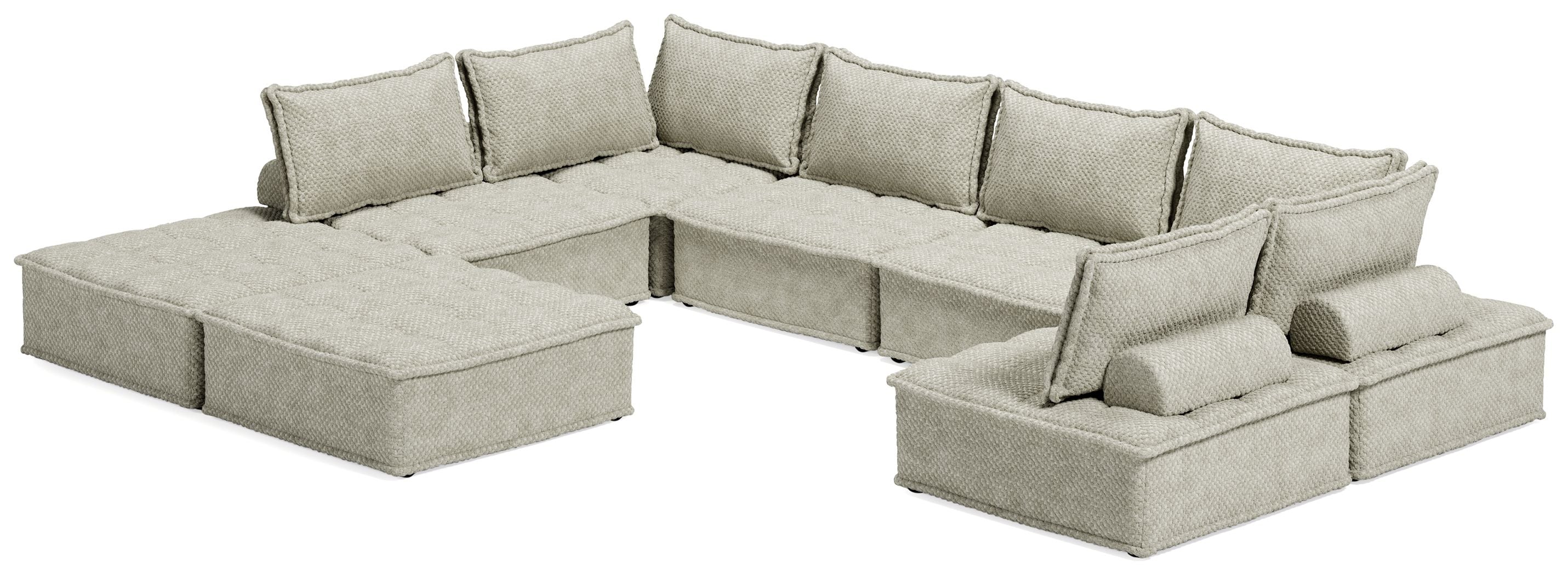 Taupe modular sectional sofa with wide corner and two chaise-style end seats
