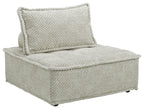 Taupe upholstered modular sectional chaise with one large back pillow