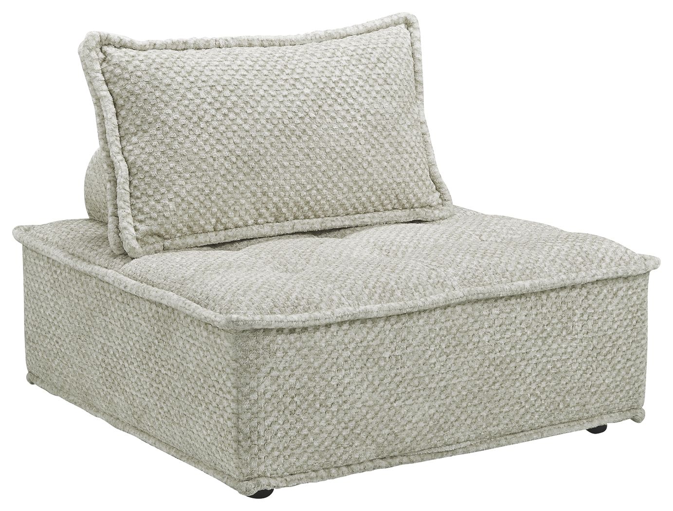 Taupe upholstered modular sectional chaise with one large back pillow