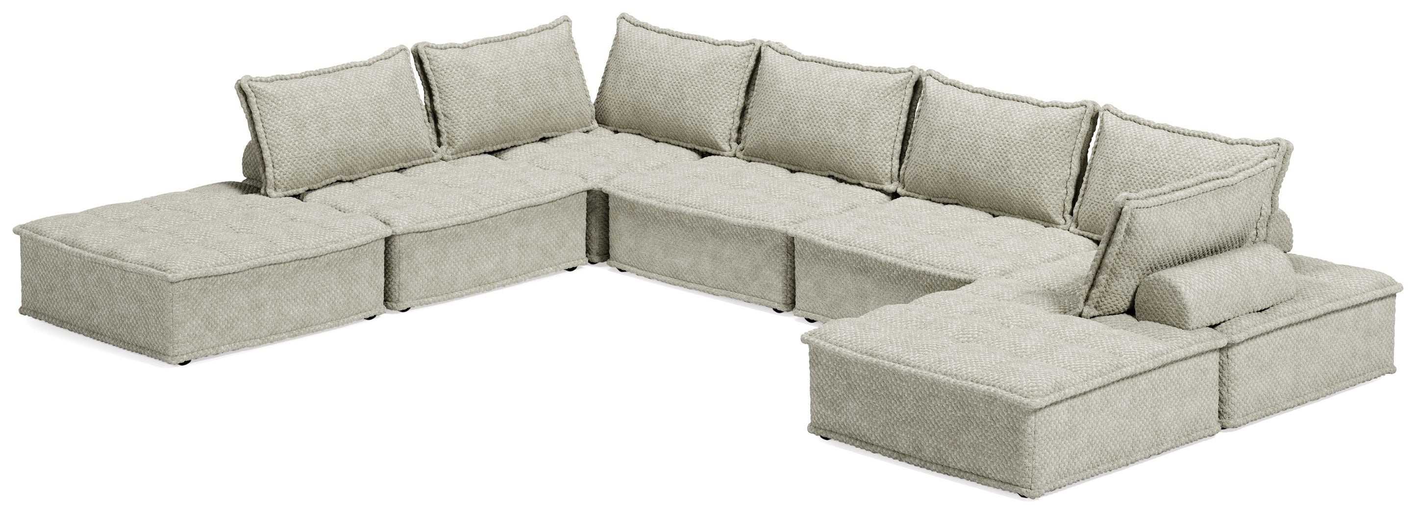 Taupe modular sectional sofa with L-shape corner and built-in chaise ottoman seating
