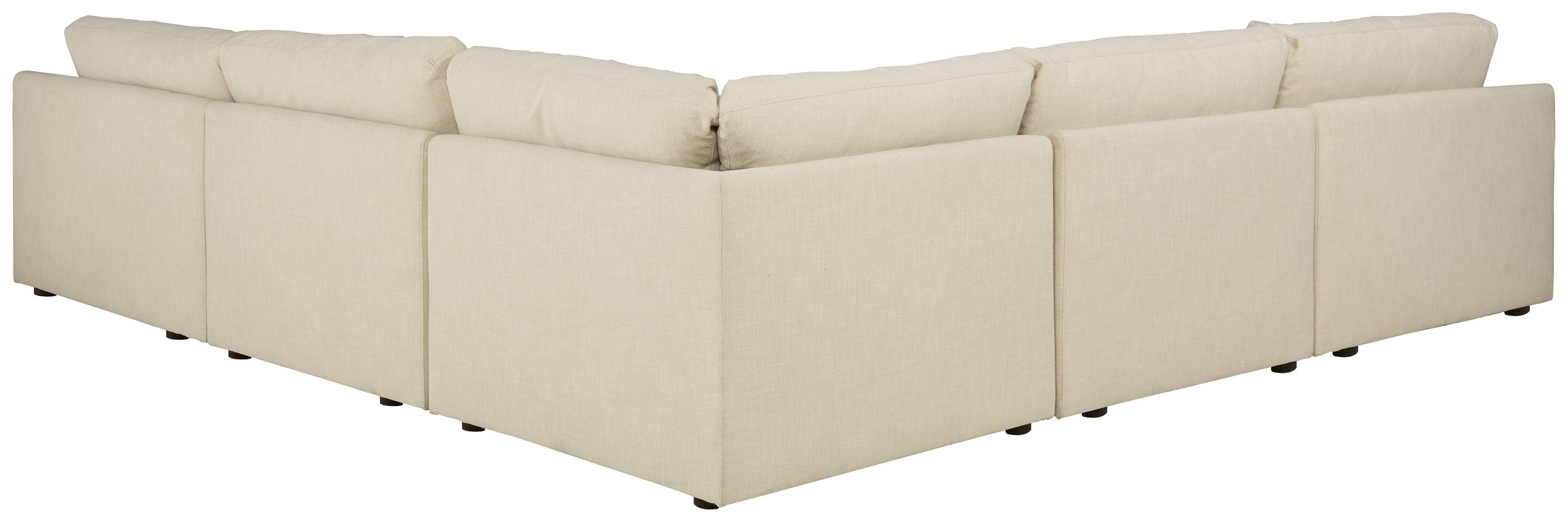 Linen sectional sofa with corner section and light beige upholstered cushions