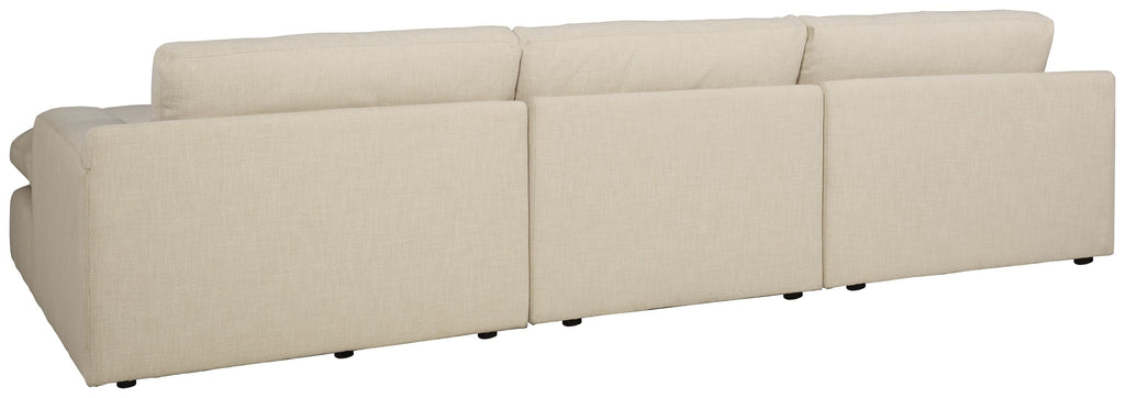 Linen sectional sofa with modular corner pieces in light beige upholstery
